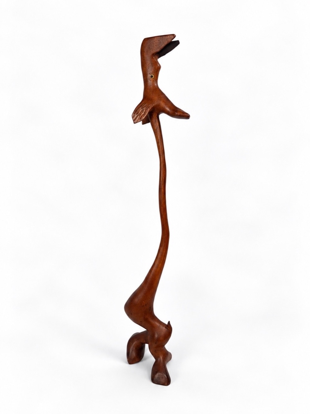 Signed Knud Albert Danish Modern Teak Wood Sculpture 23.25” Standing Dog